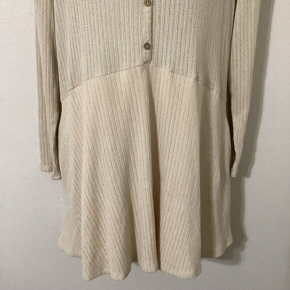 Lagenlook Cottagecore Casual Slouchy Waffle Knit Cream Button Detail Dress 1X - Picture 3 of 9